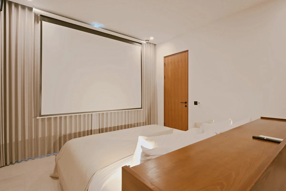Three bedrooms · 120" cinema screen